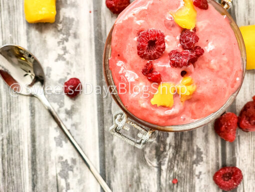 Raspberry Mango Frozen Yogurt on Grey Wood - Image 5