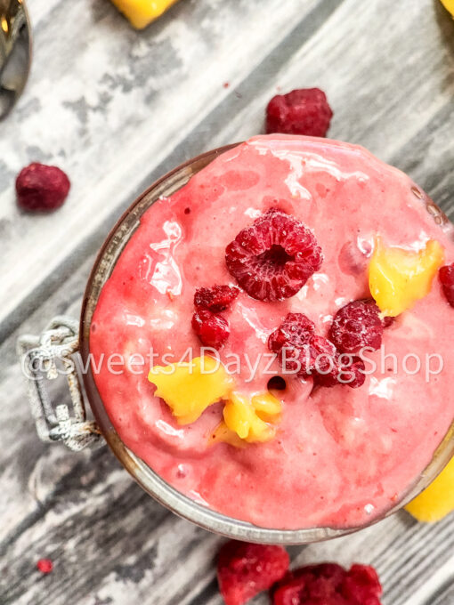 Raspberry Mango Frozen Yogurt on Grey Wood - Image 4