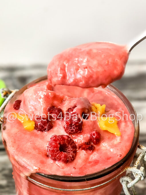 Raspberry Mango Frozen Yogurt on Grey Wood - Image 3