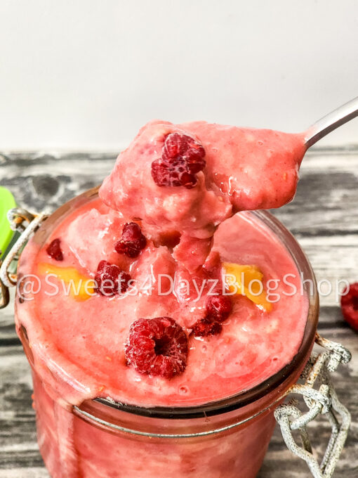 Raspberry Mango Frozen Yogurt on Grey Wood