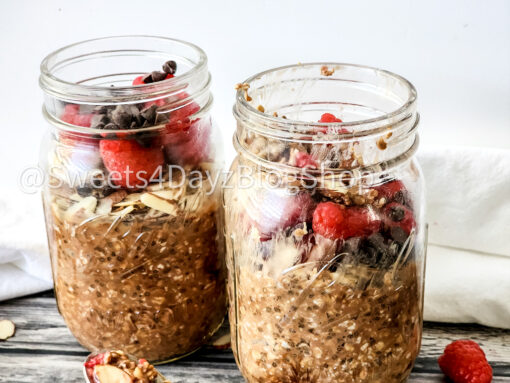 Chocolate Overnight Oats on Grey Wood - Image 2