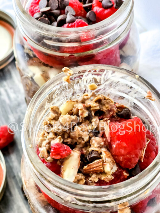 Chocolate Overnight Oats on Grey Wood