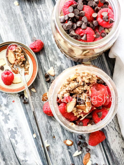 Chocolate Overnight Oats on Grey Wood - Image 4