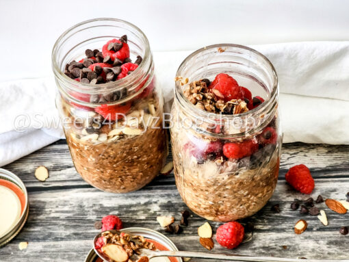 Chocolate Overnight Oats on Grey Wood - Image 5