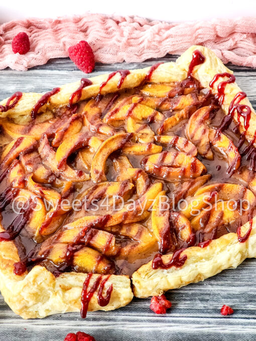 Peach Melba Tart on Grey Wood - Image 2