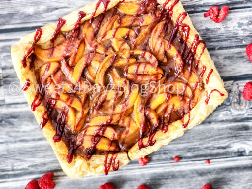 Peach Melba Tart on Grey Wood - Image 3