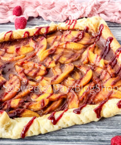 Peach Melba Tart on Grey Wood