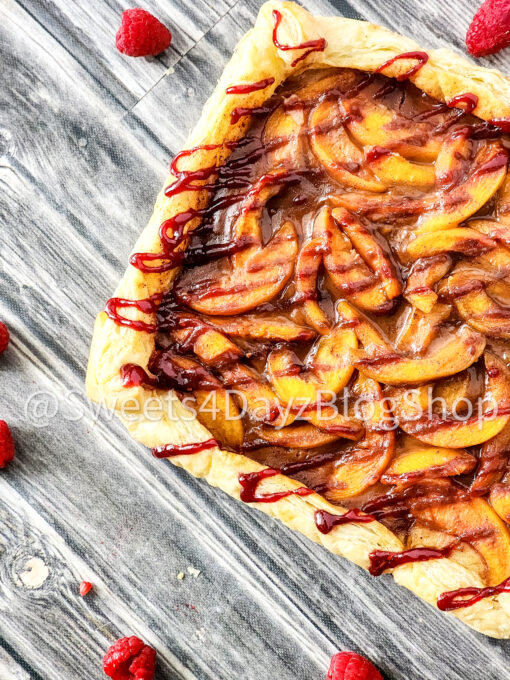 Peach Melba Tart on Grey Wood - Image 4
