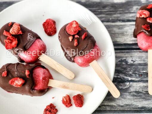 Chocolate Covered Strawberry Popsicles on Grey Wood - Image 6
