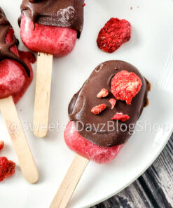 Chocolate Covered Strawberry Popsicles on Grey Wood