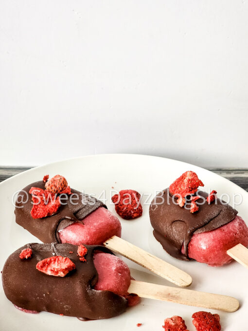 Chocolate Covered Strawberry Popsicles on Grey Wood - Image 3