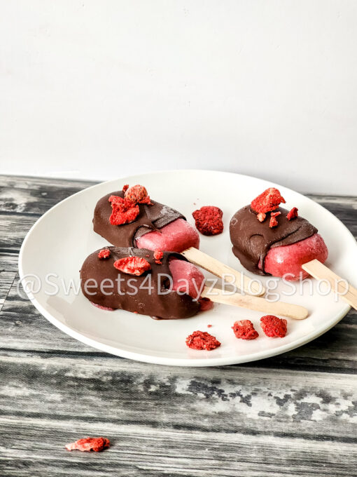 Chocolate Covered Strawberry Popsicles on Grey Wood - Image 4