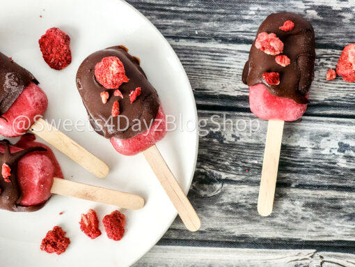 Chocolate Covered Strawberry Popsicles on Grey Wood - Image 5