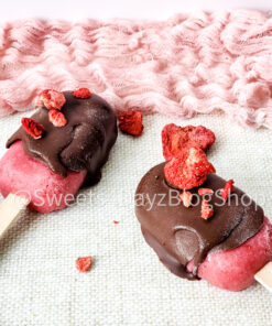 Chocolate Covered Strawberry Popsicles on Linen