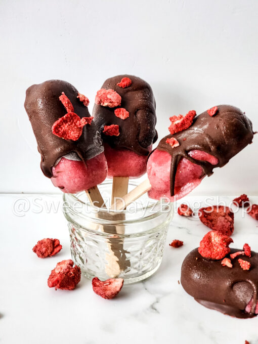 Chocolate Covered Strawberry Popsicles on Marble - Image 5