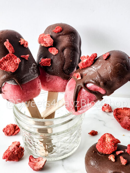 Chocolate Covered Strawberry Popsicles on Marble - Image 3