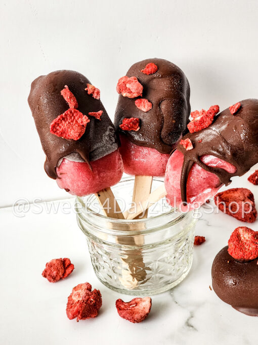 Chocolate Covered Strawberry Popsicles on Marble - Image 6