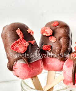 Chocolate Covered Strawberry Popsicles on Marble