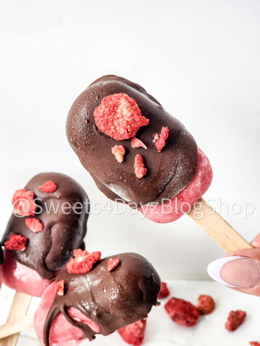 Chocolate Covered Strawberry Popsicles on Marble - Image 4