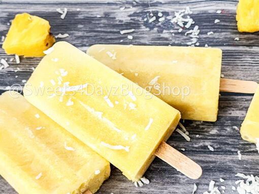 Pineapple Coconut Popsicles on Grey Wood - Image 3