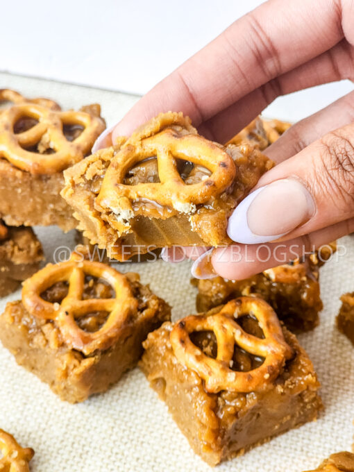 Peanut Butter Pretzel Fudge on Linen