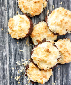 Keto Coconut Macarons on Grey Wood