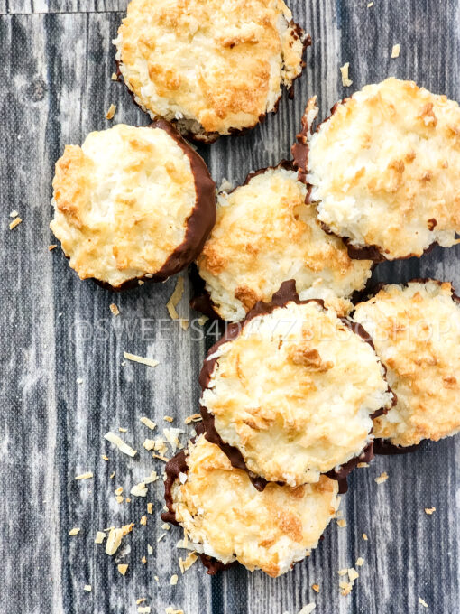 Keto Coconut Macarons on Grey Wood