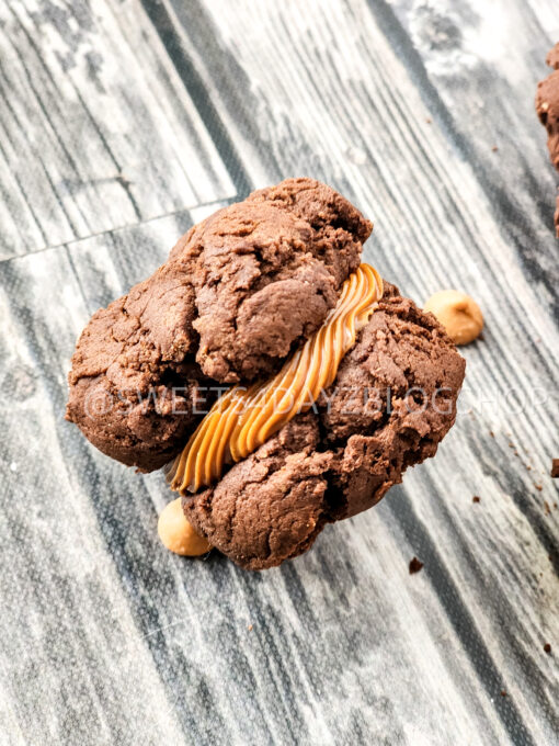 Mocha Caramel Cookie Sandwiches on Grey Wood - Image 7