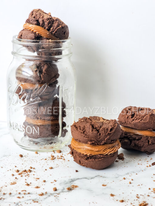 Mocha Caramel Cookie Sandwiches on Marble - Image 2