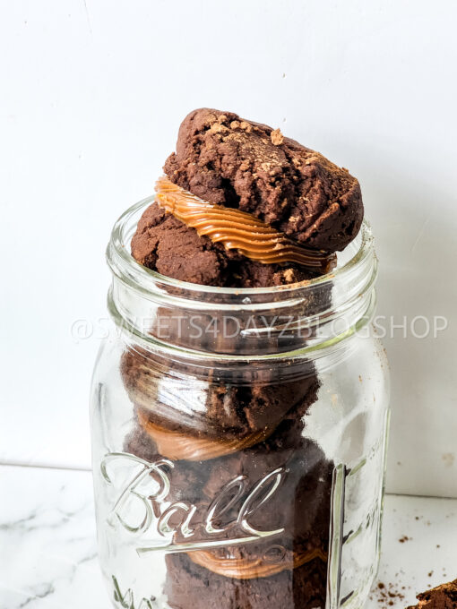 Mocha Caramel Cookie Sandwiches on Marble - Image 3
