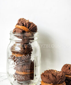 Mocha Caramel Cookie Sandwiches on Marble