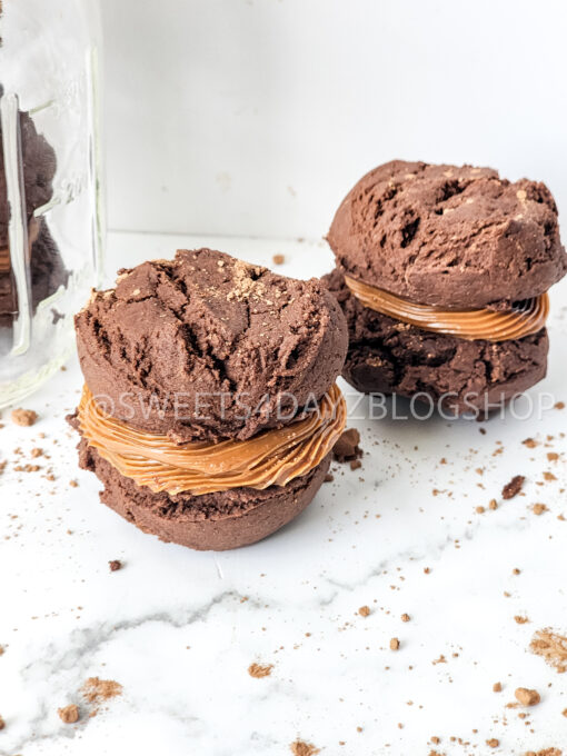 Mocha Caramel Cookie Sandwiches on Marble - Image 6