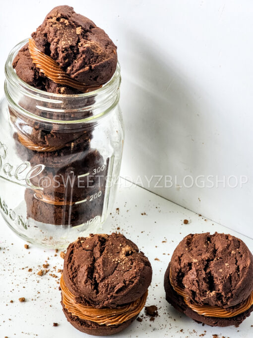Mocha Caramel Cookie Sandwiches on Marble - Image 9
