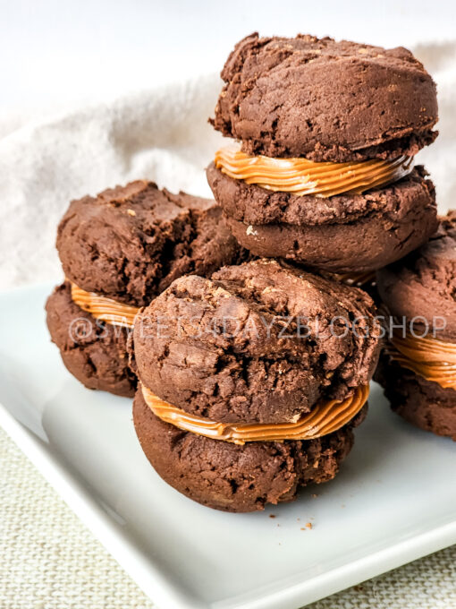 Mocha Caramel Cookie Sandwiches on Linen