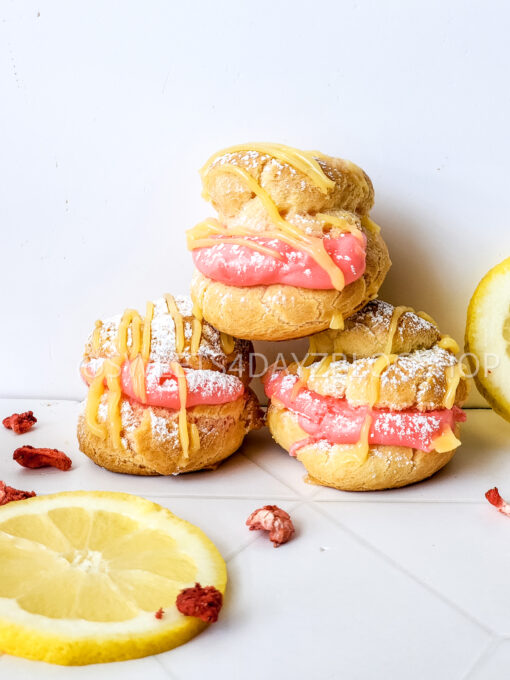 Lemon Strawberry Cream Puffs on Rhombus
