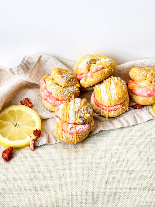 Lemon Strawberry Cream Puffs on Linen