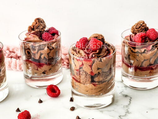 Simple Raspberry Fudge Parfait on Marble - Image 2