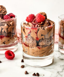 Simple Raspberry Fudge Parfait on Marble
