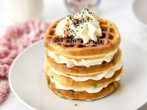 Mini Funfetti Waffle Cake on Marble - Image 4