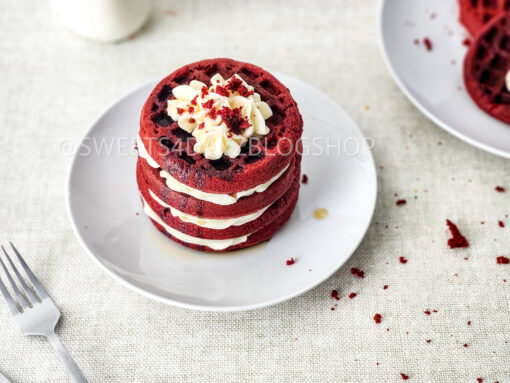 Mini Red Velvet Waffle Cake on Linen - Image 2