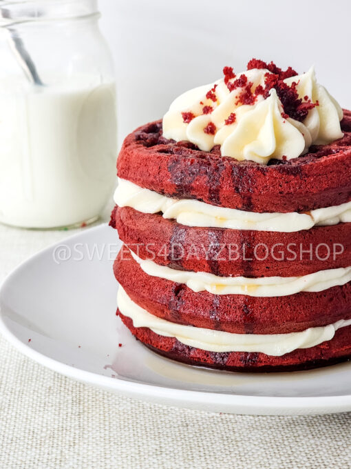 Mini Red Velvet Waffle Cake on Linen - Image 3