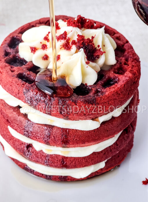 Mini Red Velvet Waffle Cake on Linen - Image 4