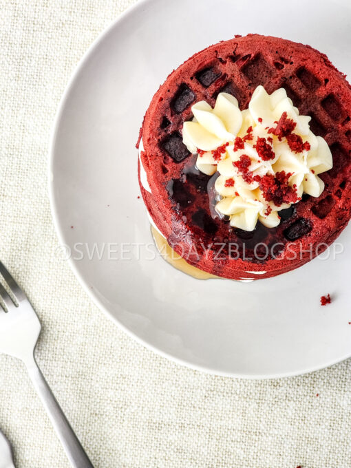 Mini Red Velvet Waffle Cake on Linen - Image 5