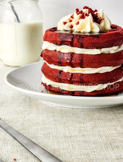 Mini Red Velvet Waffle Cake on Linen - Image 6