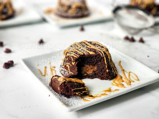 Mini Chocolate Peanut Butter Cakes on Marble - Image 2