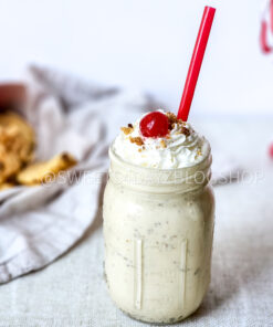 Copycat Chick Fil A Caramel Crunch Milkshake on Linen