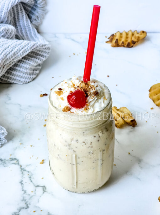 Copycat Chick Fil A Caramel Crunch Milkshake on Marble - Image 2