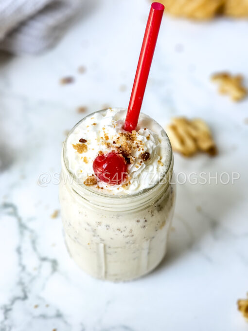 Copycat Chick Fil A Caramel Crunch Milkshake on Marble - Image 3