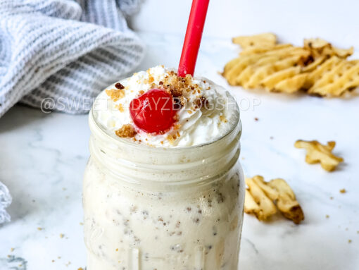 Copycat Chick Fil A Caramel Crunch Milkshake on Marble - Image 4