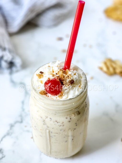 Copycat Chick Fil A Caramel Crunch Milkshake on Marble - Image 5